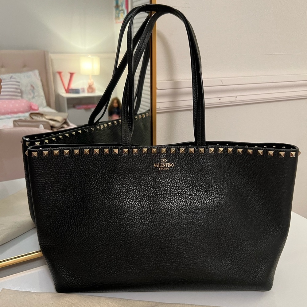 Valentino Garavani Black Tote with Gold Studs